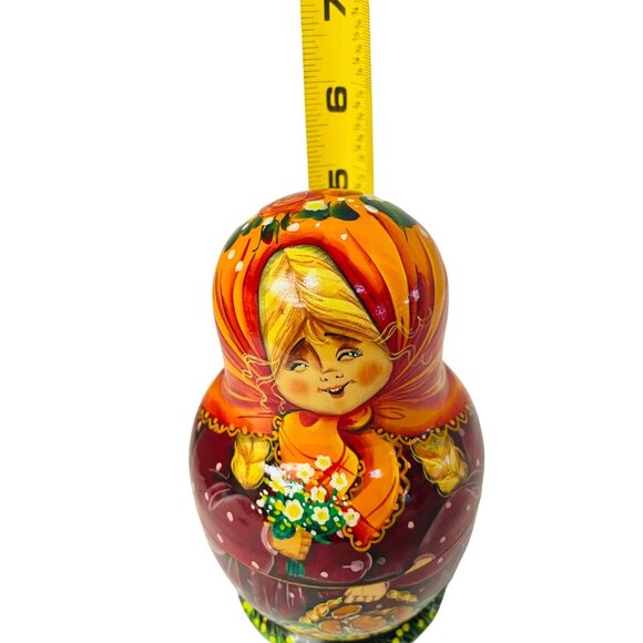 Vintage Hand-Painted Russian Nesting Dolls Set Of 5 Winter Party Blue Scarf - Picture 16 of 16